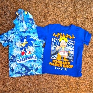 Lot of 2 Blue Sonic and Naruto Graphic T-Shirts Size 6/7